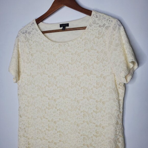 Talbots Womens Ivory Floral Lace Short Sleeve Blouse Size L Feminine Coquette - Picture 2 of 8